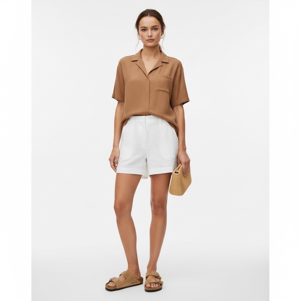 Calvin Klein Brown Short Sleeve Cropped Boxy Minimalist Shirt Top  Neutrals Sz S